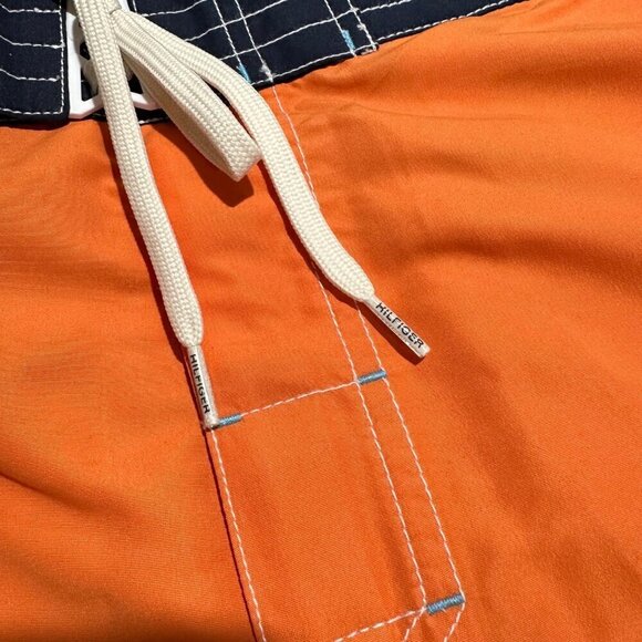 Tommy Hilfiger Men’s Board Shorts Swim Trunks Orange Navy Size 36 NWT - Picture 10 of 11